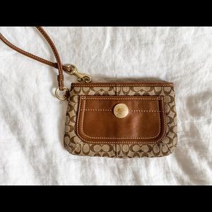 Tan Coach Signature Wristlet Wallet